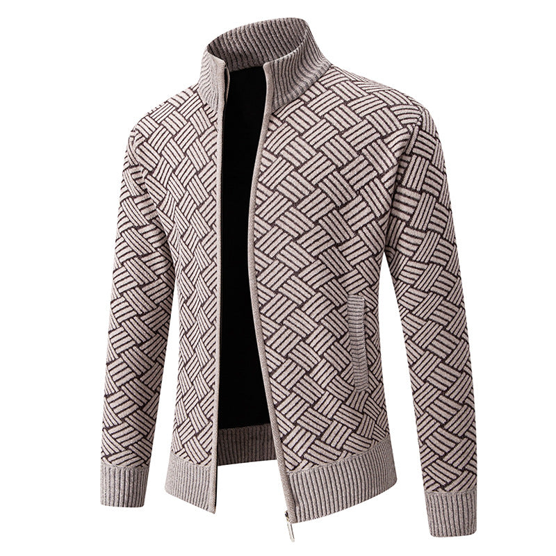Herren Strickjacke Karomuster Modern Geschnürt