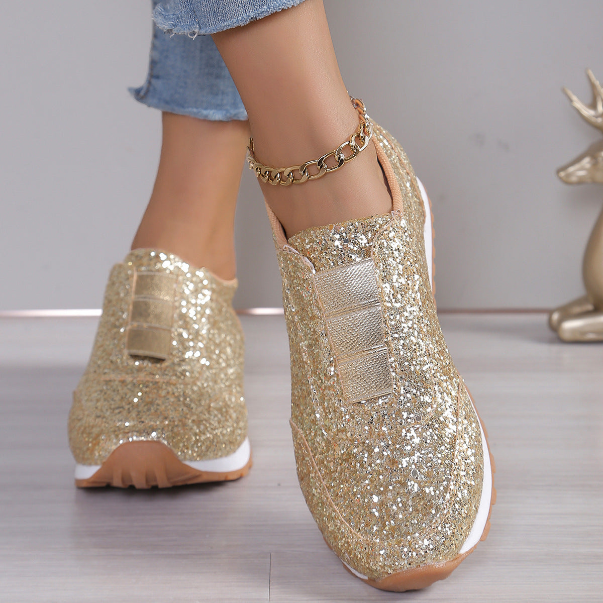 Glitzer Sneaker Damen Schuhe Trendy Mode