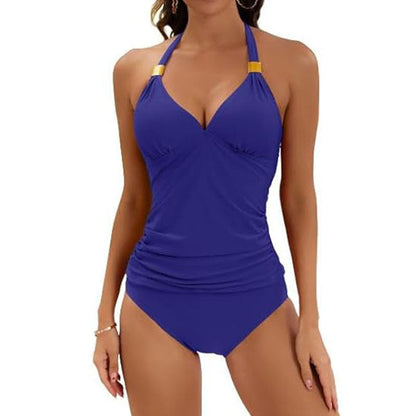 Damen Tankini Badeanzug Gerafft Hochtaillier Figurformend