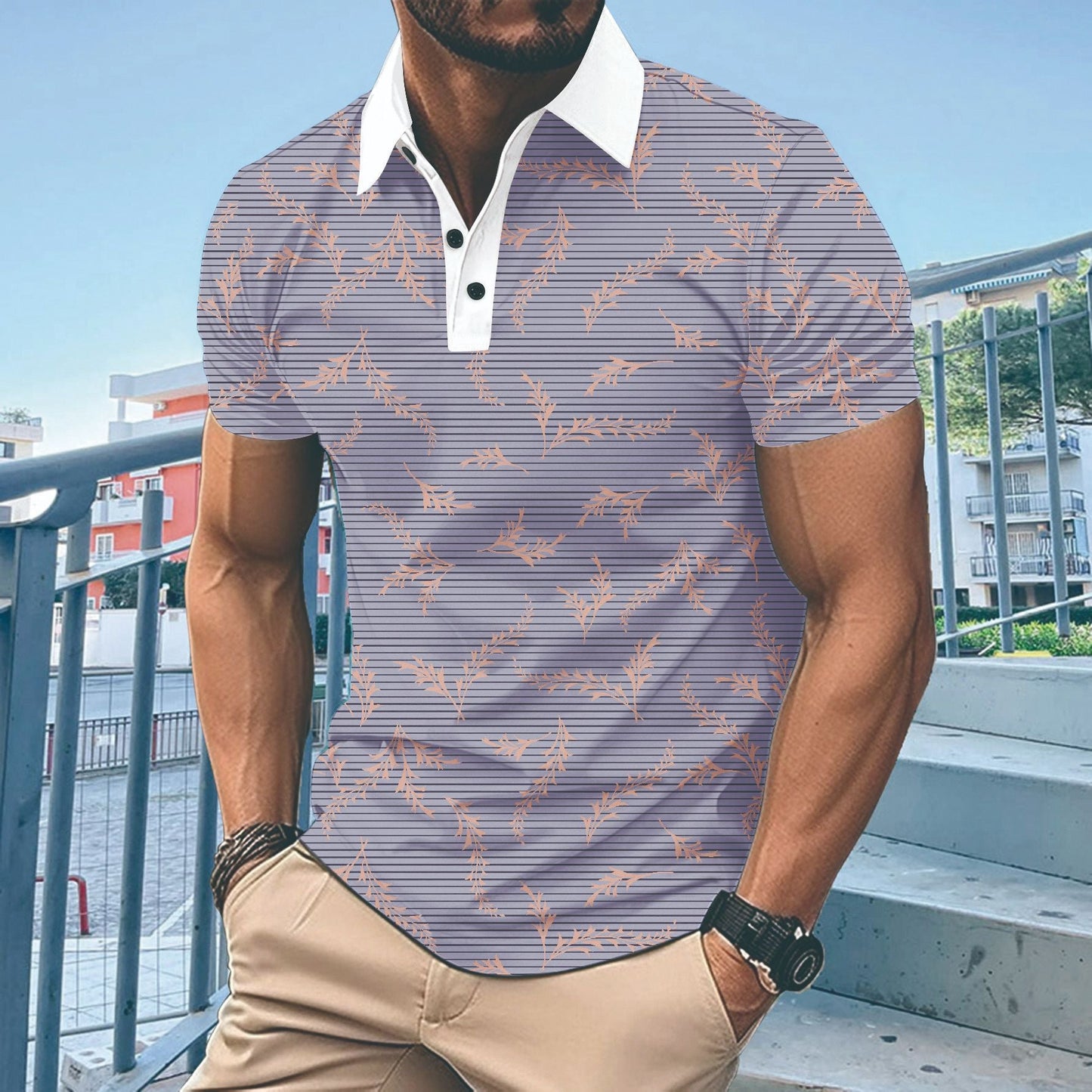 Herren Polohemd Modern Floralmuster Slimfit