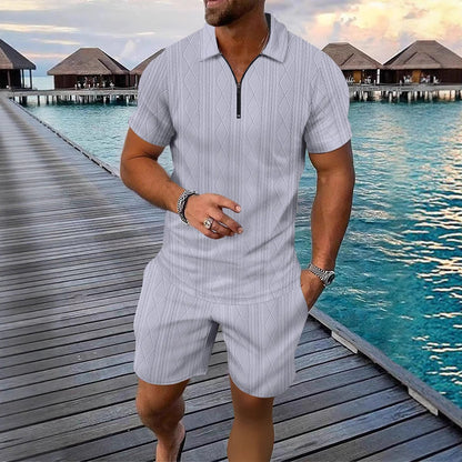 Herren Polo-Shirt Modern mit Reißverschluss Grau Strukturiert - BerlinGlamour