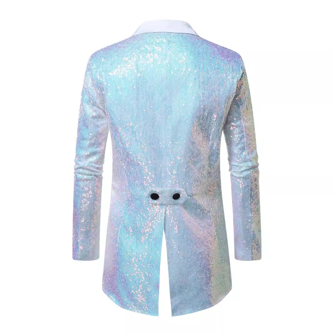 Herren Blazer Pailletten Anzugjacke Glitzernd Elegant