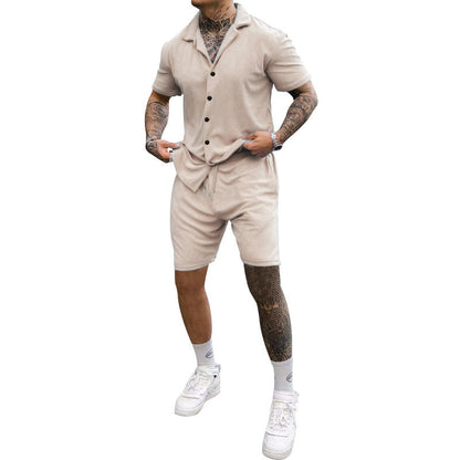 Herren Kurzarm Set Sportlich Freizeit Knopfleiste elastisch