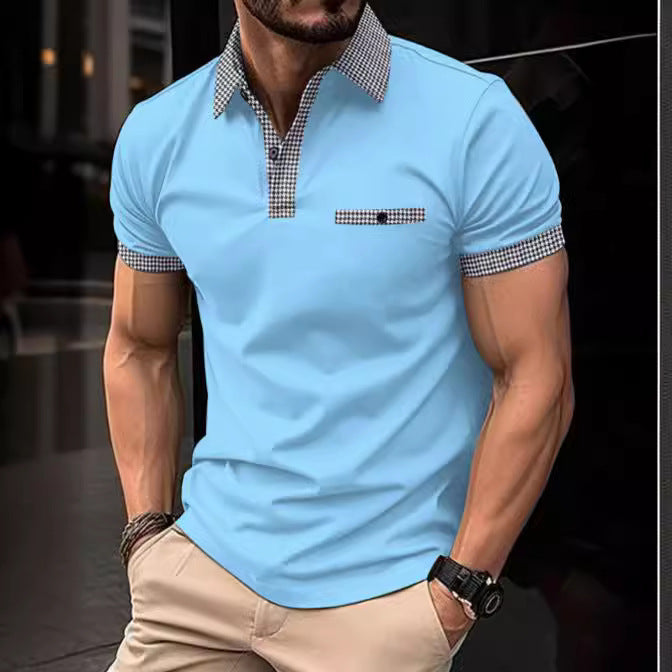 Herren Polohemd Kurzarm Karo Kragen Modern