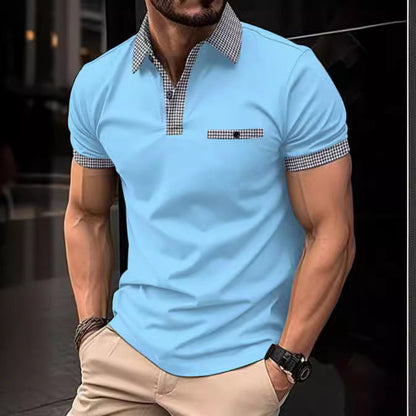 Herren Polohemd Kurzarm Karo Kragen Modern
