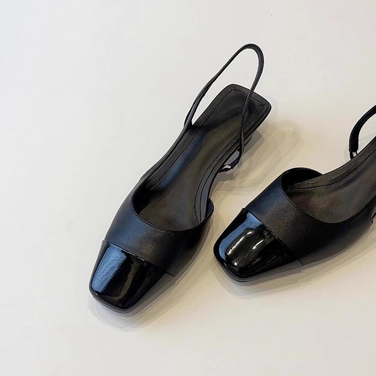 Damen Sling Pumps Glänzend Elegant Schwarz