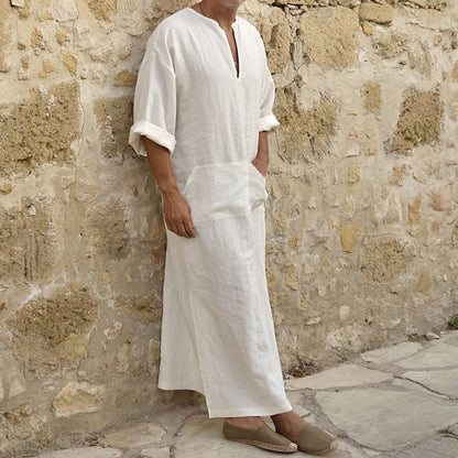 Herren Leinenkleid Lang Ärmelig Sommer