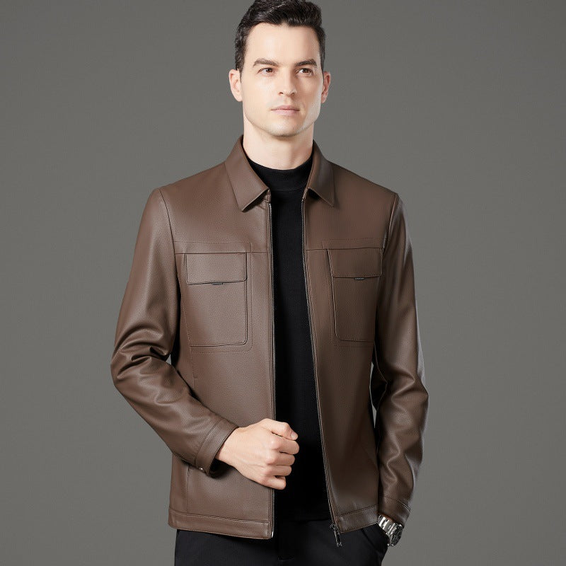 Herren Lederjacke Schwarz Stilvoll Mit Taschen - BerlinGlamour