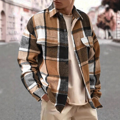 Herren Flanelljacke Kariert Modern mit Brusttaschen