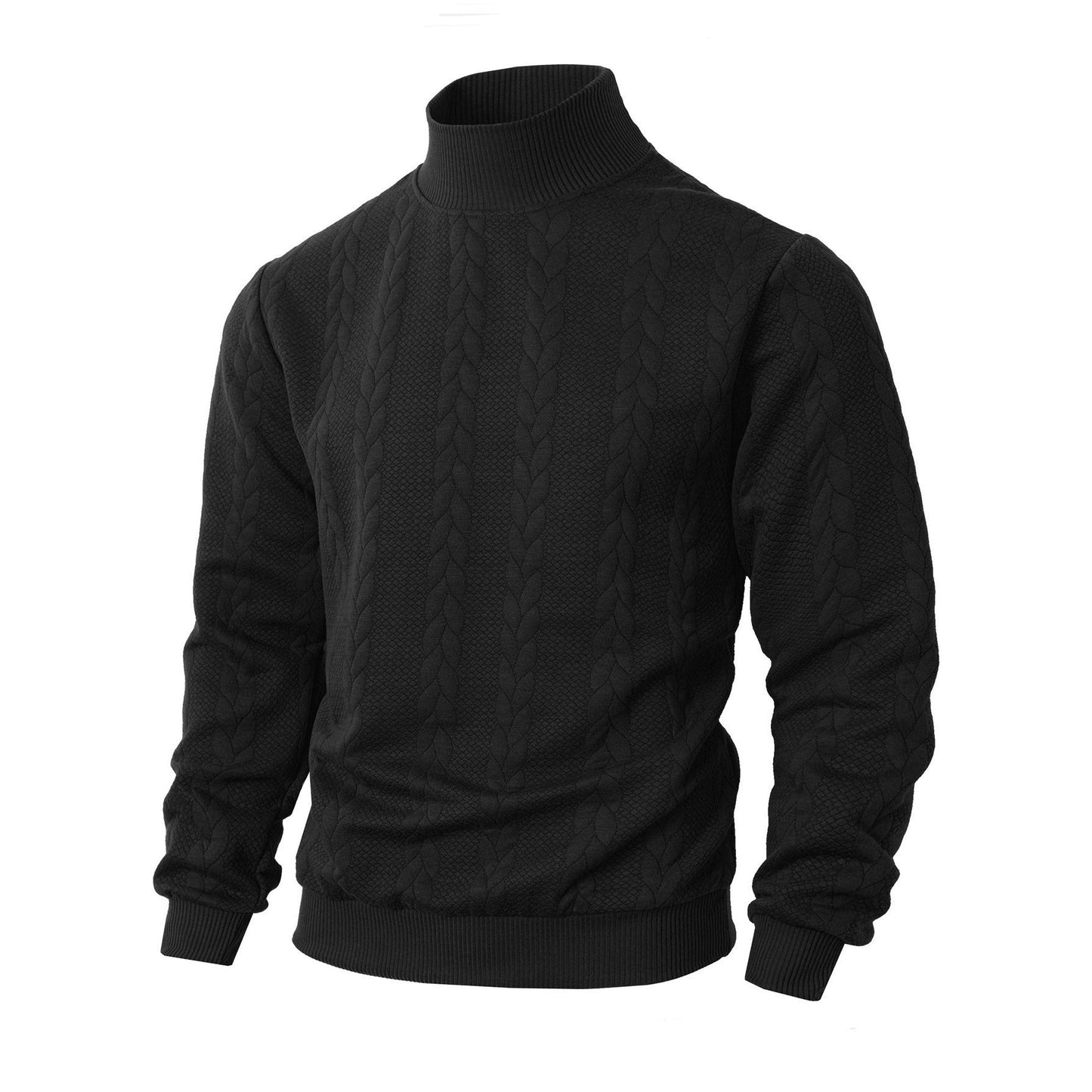 Herren Rollkragenpullover Struktur Muster Elegант Schwarz