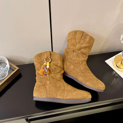 Damen Winterstiefel Weiches Wildleder Bequem Schnallen