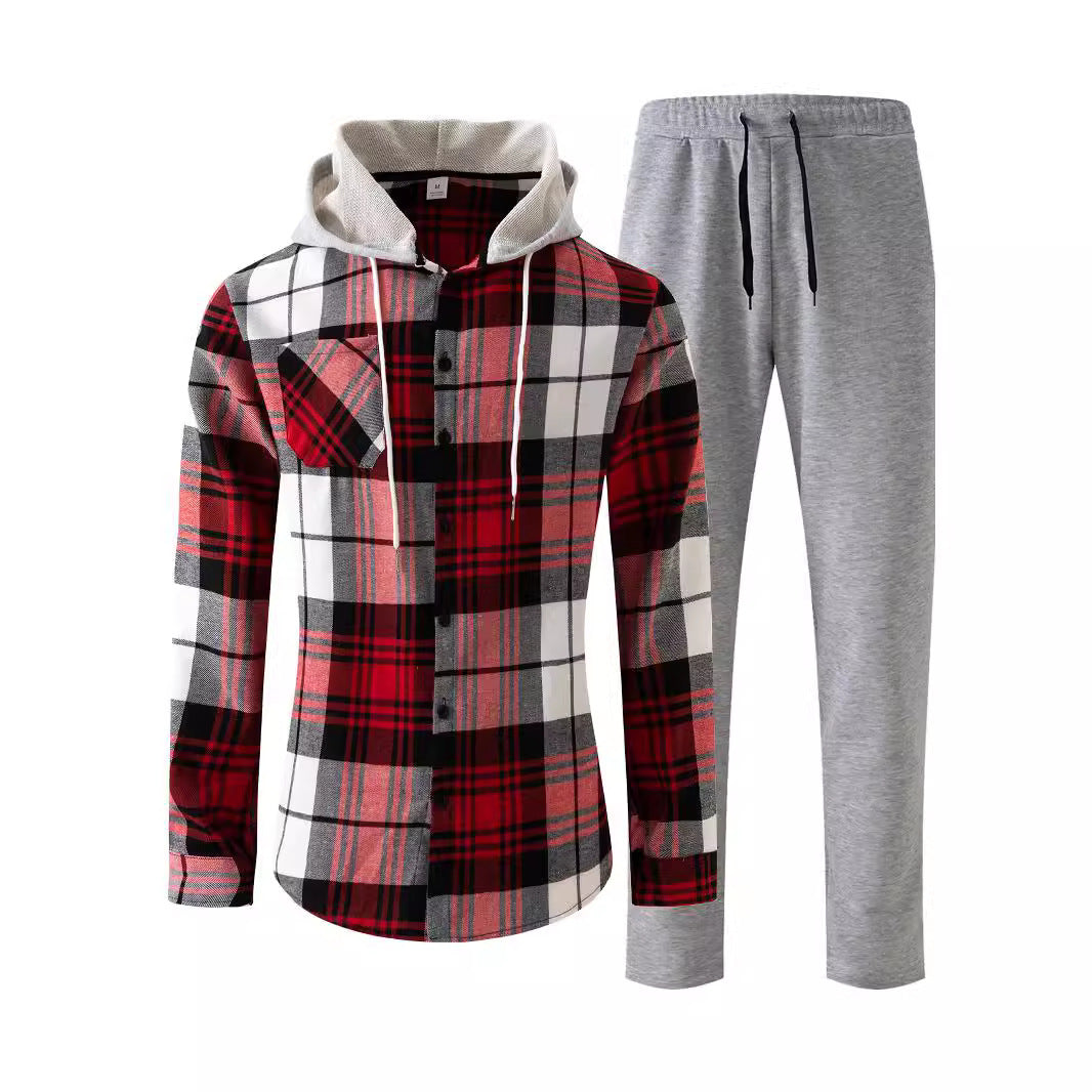 Herren Jumpsuit Karomuster Kuschelkragen Modern Schwarz
