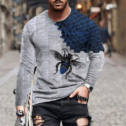Herren Langarmshirt Bienen Muster Trendig Modern