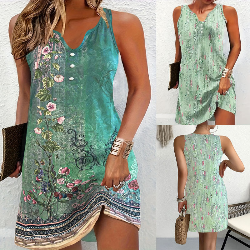 Sommerkleid Damen Ärmellos V-Ausschnitt Knöpfe Modern - BerlinGlamour