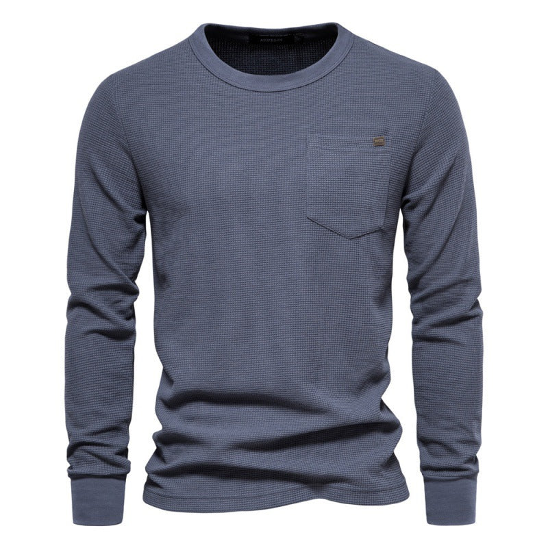 Herren Langarmshirt Waffelstruktur mit Brusttasche Modern