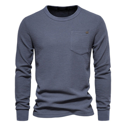Herren Langarmshirt Waffelstruktur mit Brusttasche Modern