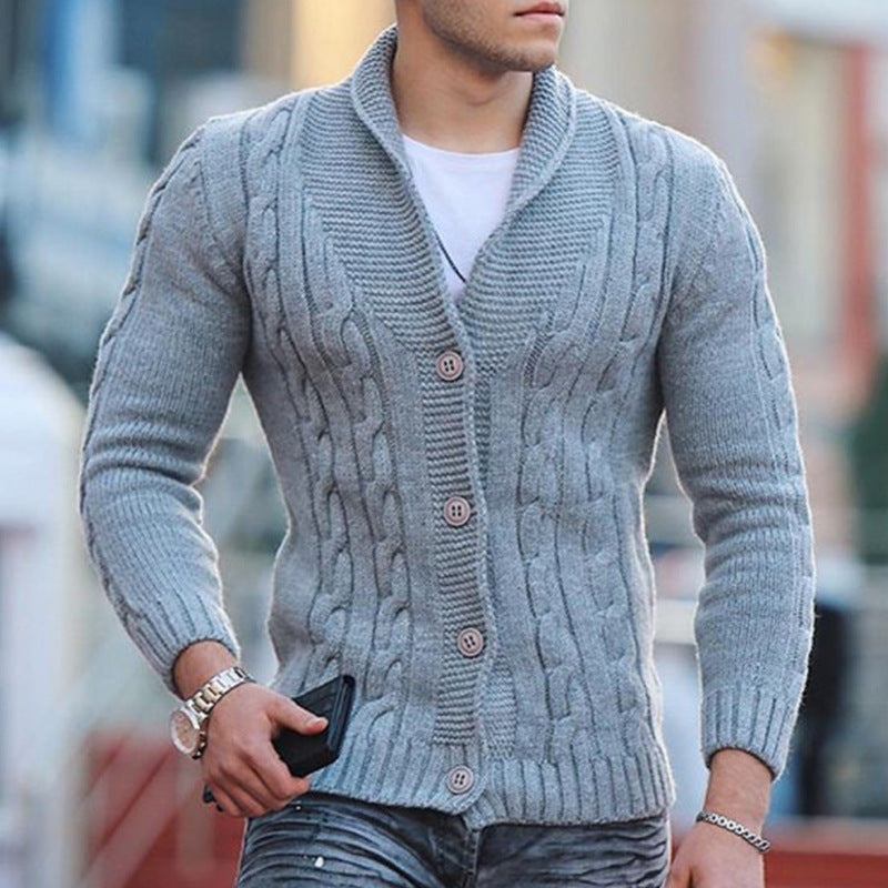 Herren Strickjacke Mit Zopfmuster Schalkragen Modern - BerlinGlamour