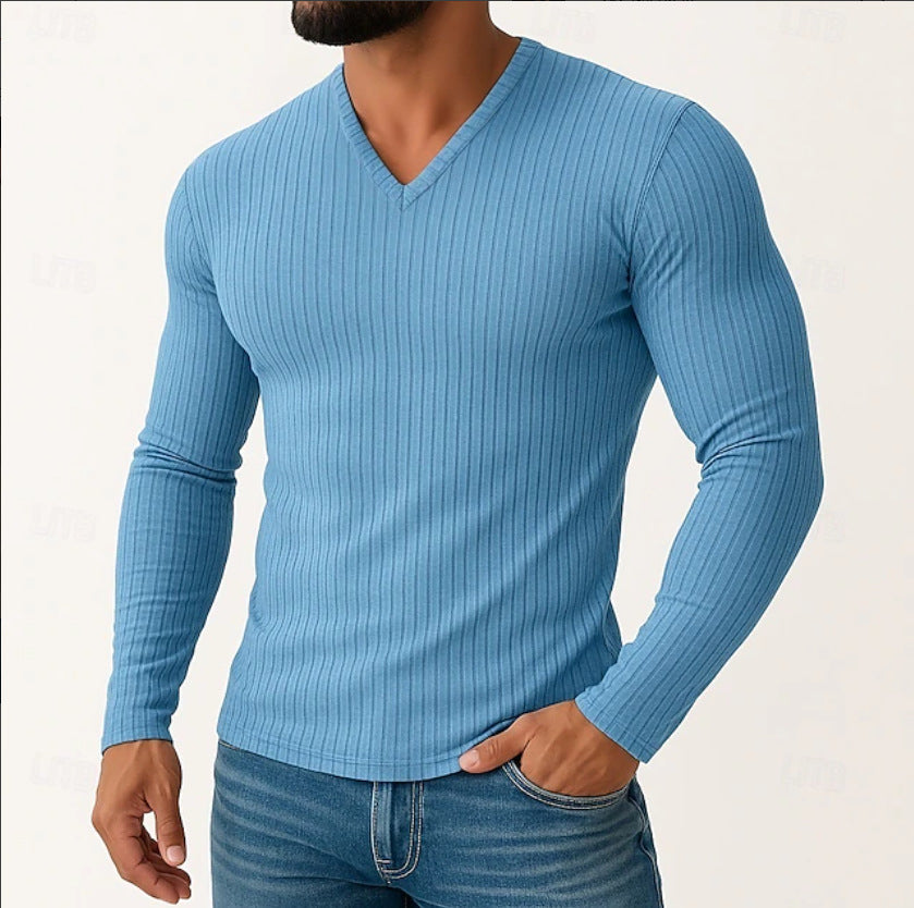 Herren Langarmshirt Fein Rippenstruktur Elegante Optik