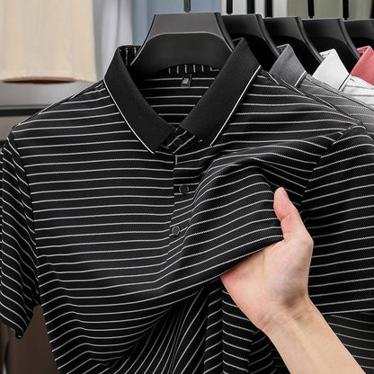 Herren Poloshirt Kurzarm Fein Streifenmuster Atmungsaktiv Modern