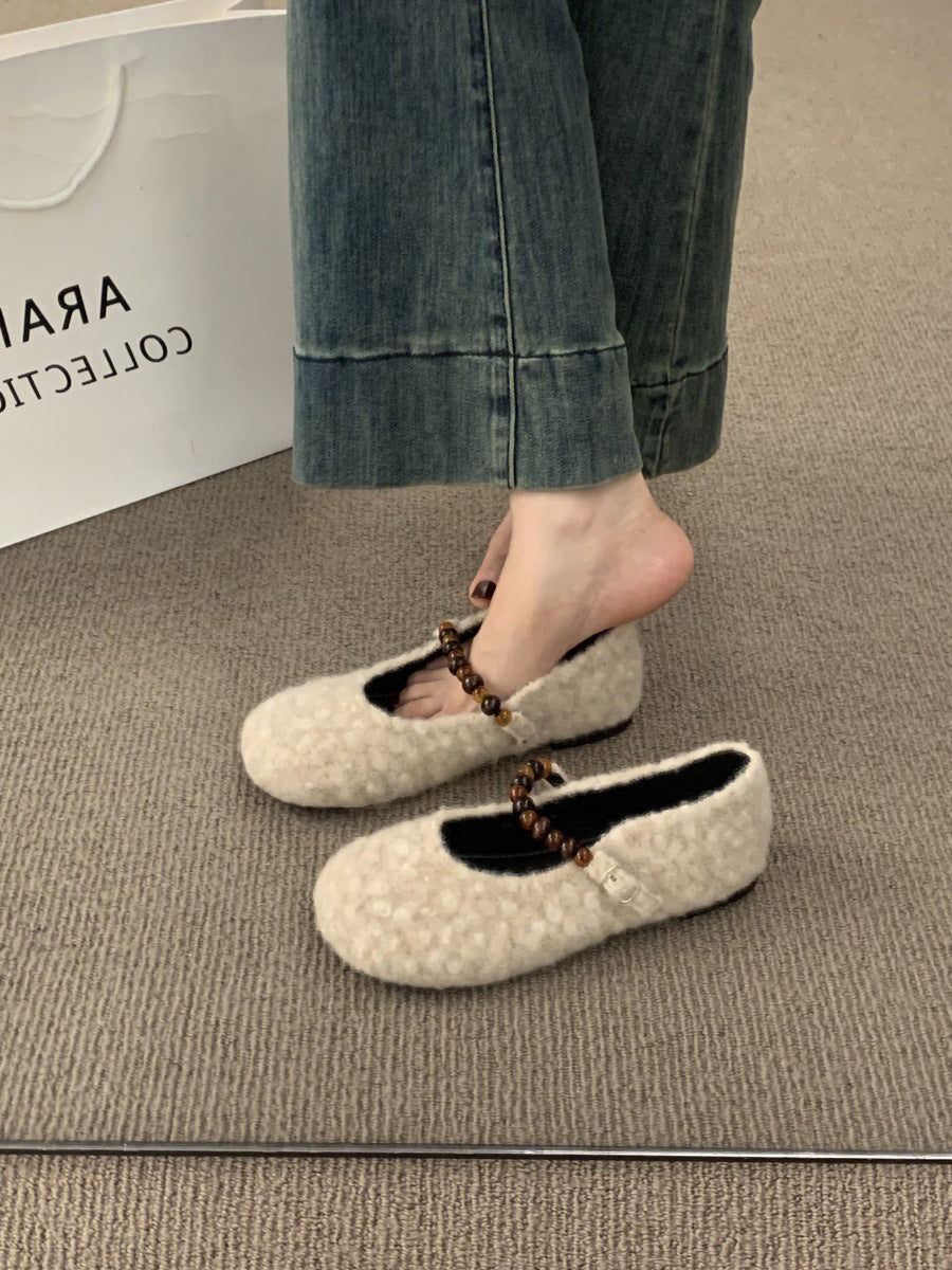 Damen Ballerinas Filz modisch mit Riemchen