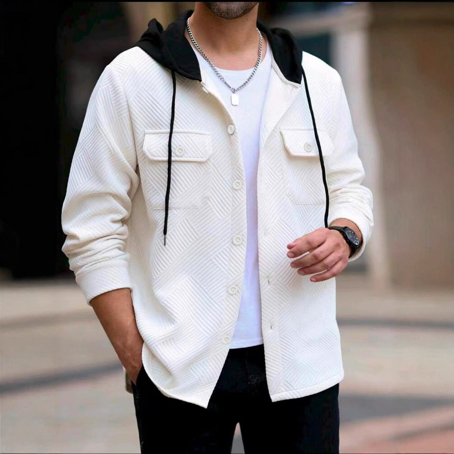 Herren Outdoor-Jacke lässig mit Kapuze und Muster