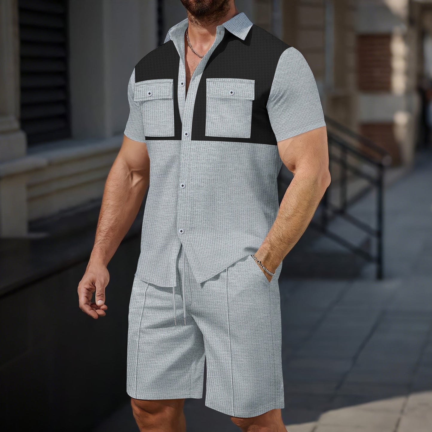 Herren Kurzarmhemd Mit Stilvollen Taschen Modern