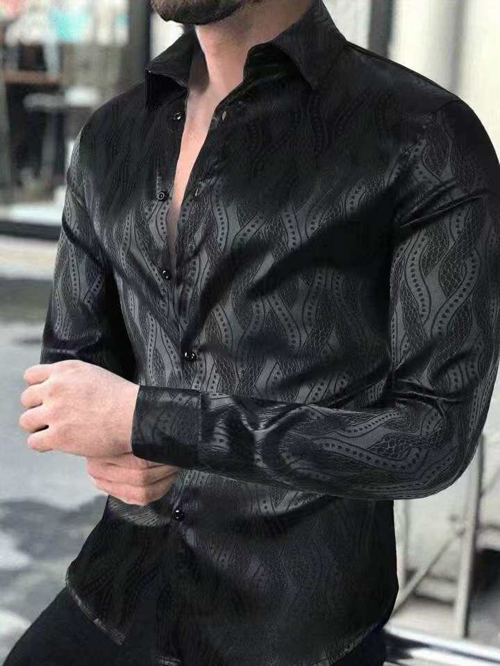 Herren Slim Fit Hemd Wellenmuster Elegant Modern