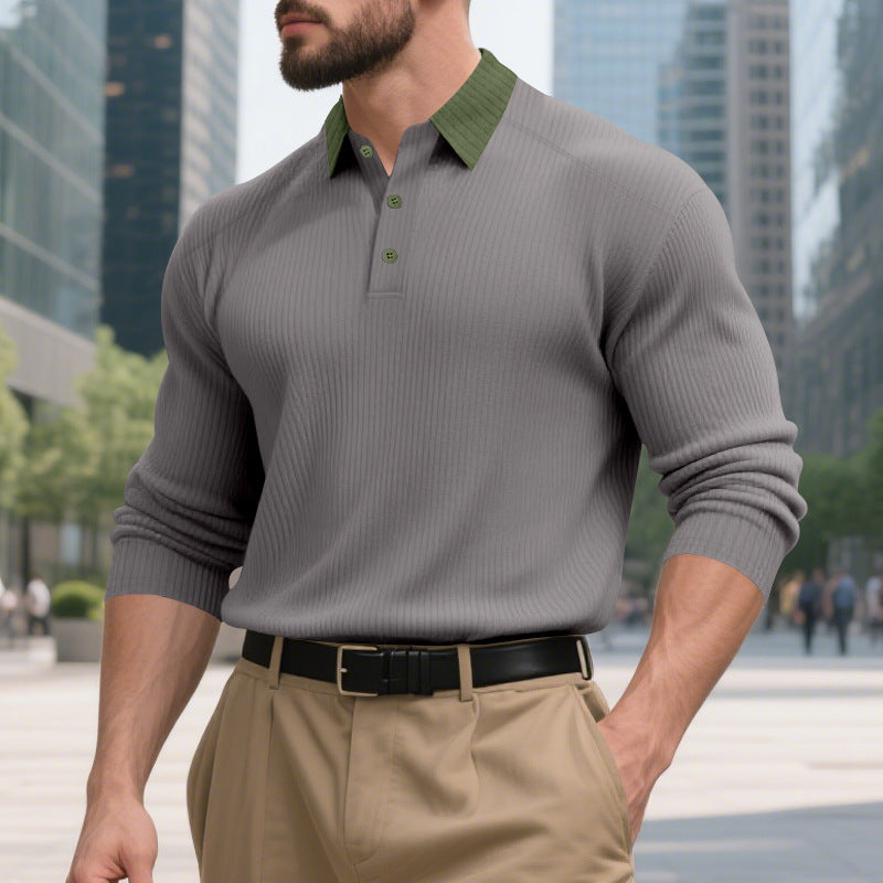 Herren Poloshirt Elegantes Strukturdesign Stehkragen Knopfleiste Modern
