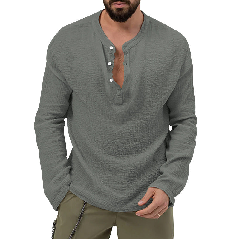 Herren Langarmshirt Modern Knöpfe Strukturiert
