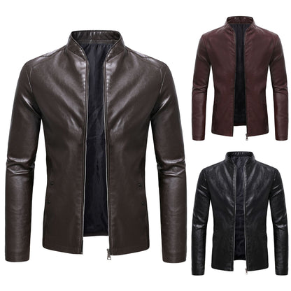 Lederjacke Herren Stehkragen Bikerjacke Schwarz - BerlinGlamour