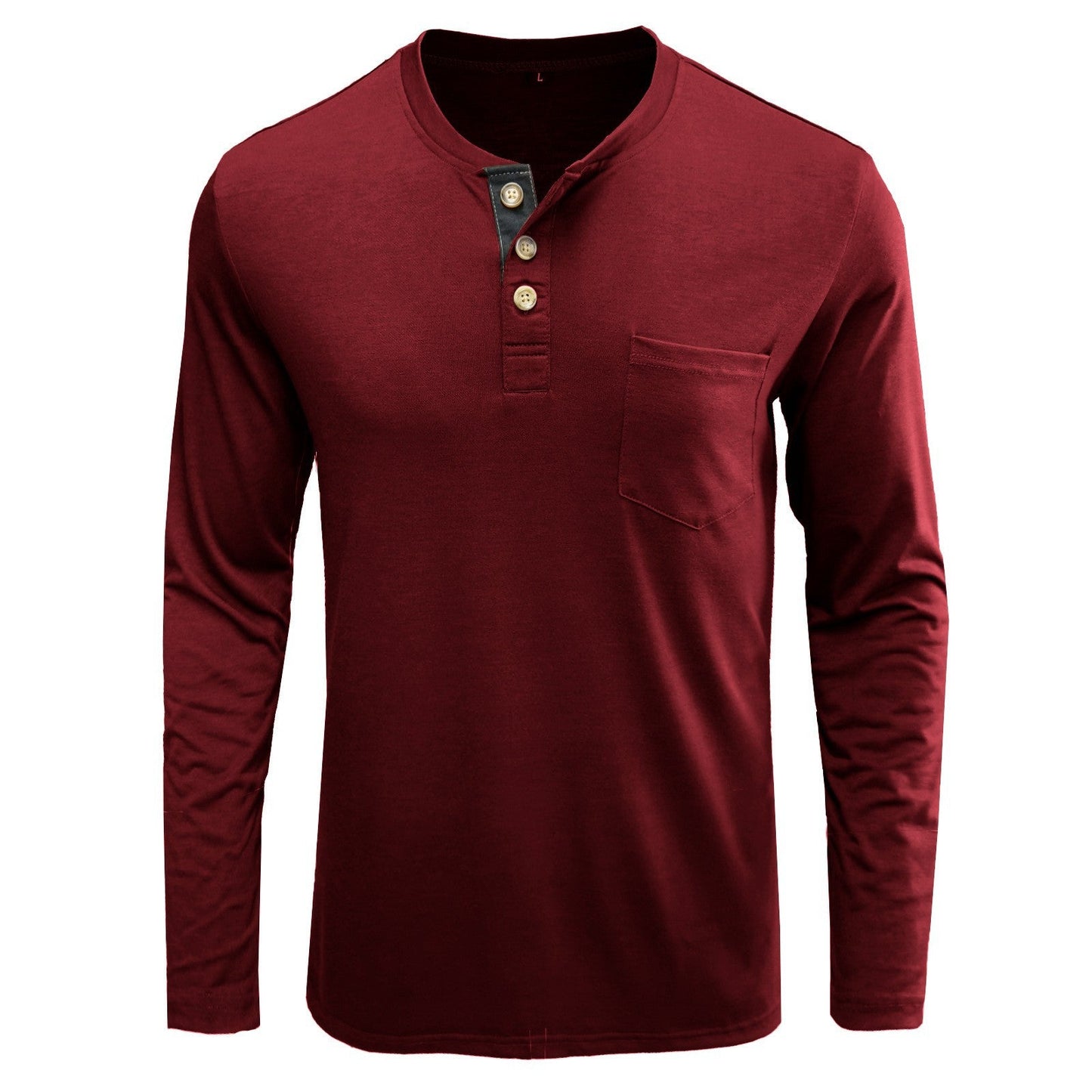 Herren Langarmshirt Modern mit Henleykragen und Brusttasche