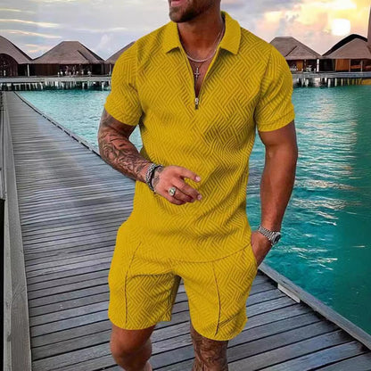 Herren Jumpsuit Kurzarm Modern Fein Strukturiert
