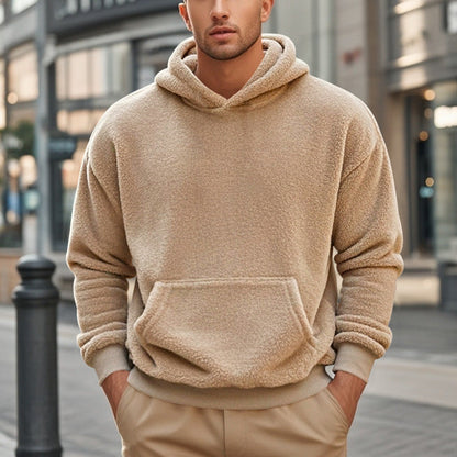 Herren Hoodie Kuschelig Teddy Fleece Kapuze Mit Kängurutasche