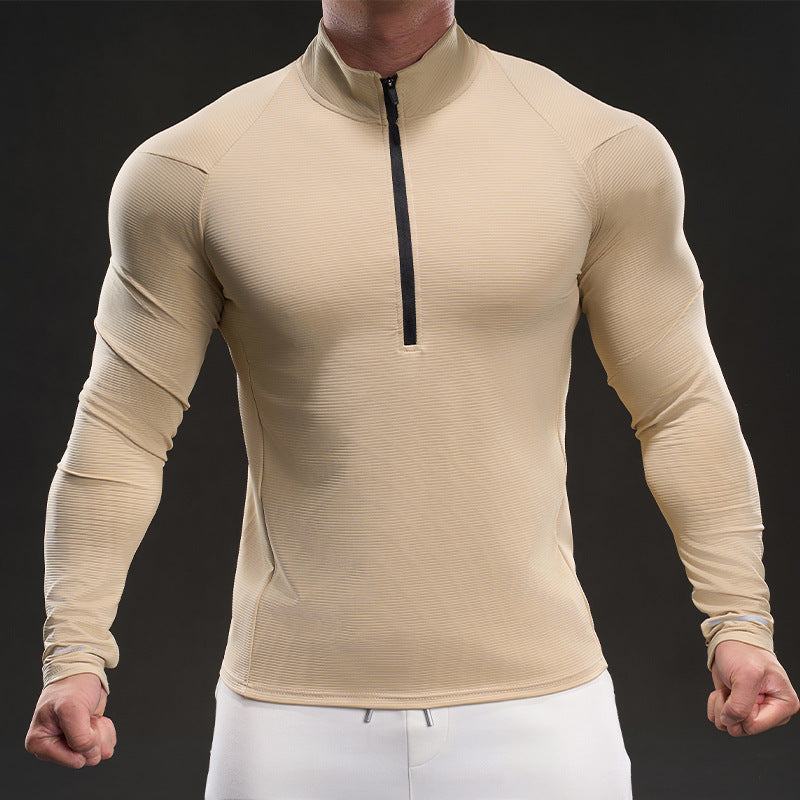 Herren Langarmshirt Funktions-Shirt Stehkragen Sportlich