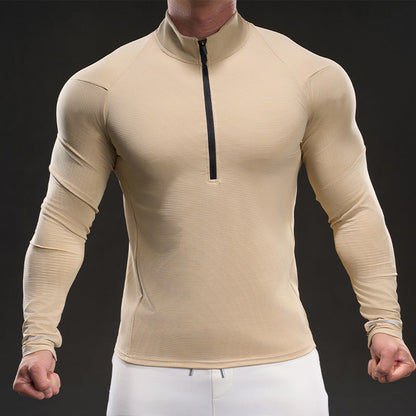 Herren Langarmshirt Funktions-Shirt Stehkragen Sportlich