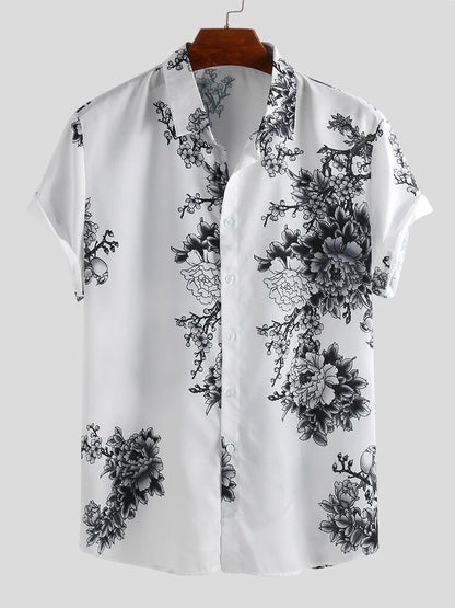 Herren Kurzarmhemd mit Blumenmuster und hochwertigem Stoff