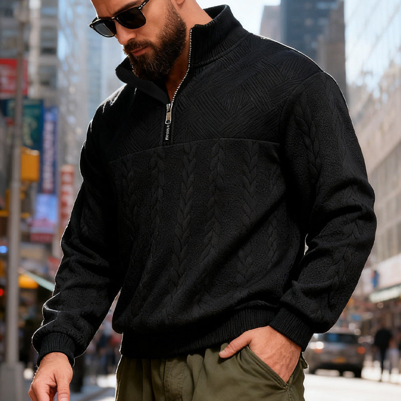 Herren Fleecepullover Halbzipper Strukturmuster Winterwarm