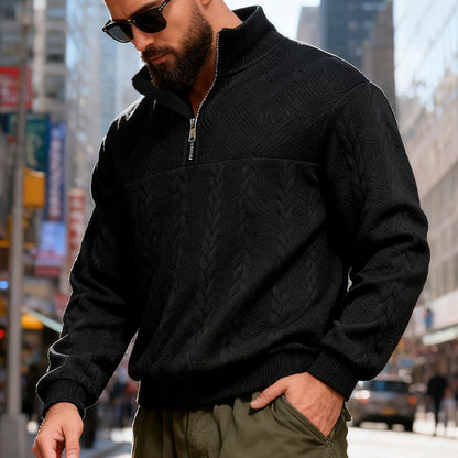 Herren Fleecepullover Halbzipper Strukturmuster Winterwarm