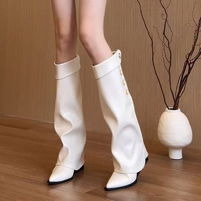 Damen Stiefel Knöchelhoch Flexible Schaft Knöpfchen Detail