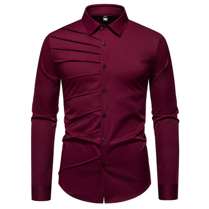 Herren Langarmhemd Modern Falten Design Slim Fit