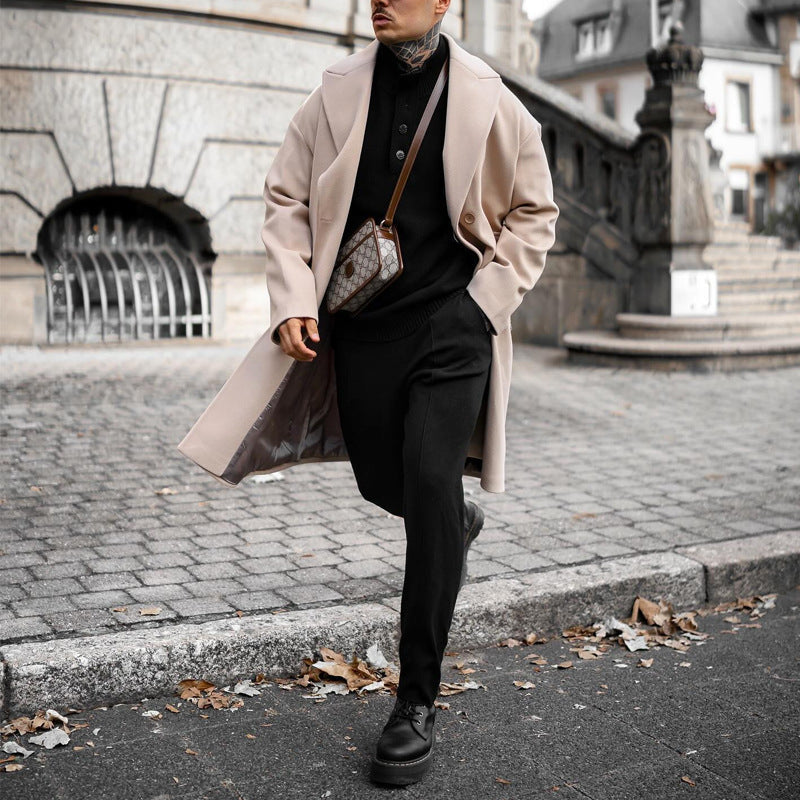 Übergroßer Herren Wollmantel Eleganter Langmantel Schwarz