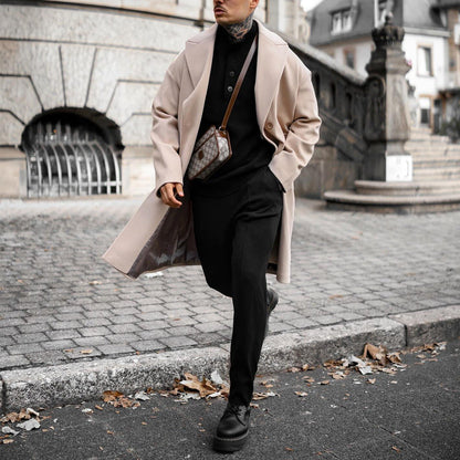 Übergroßer Herren Wollmantel Eleganter Langmantel Schwarz