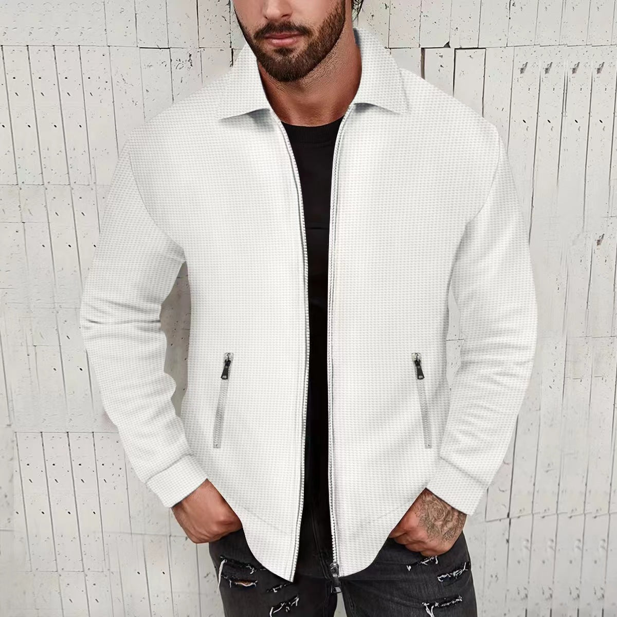 Herren Strickjacke Modern mit Reißverschlusstaschen und Struktur