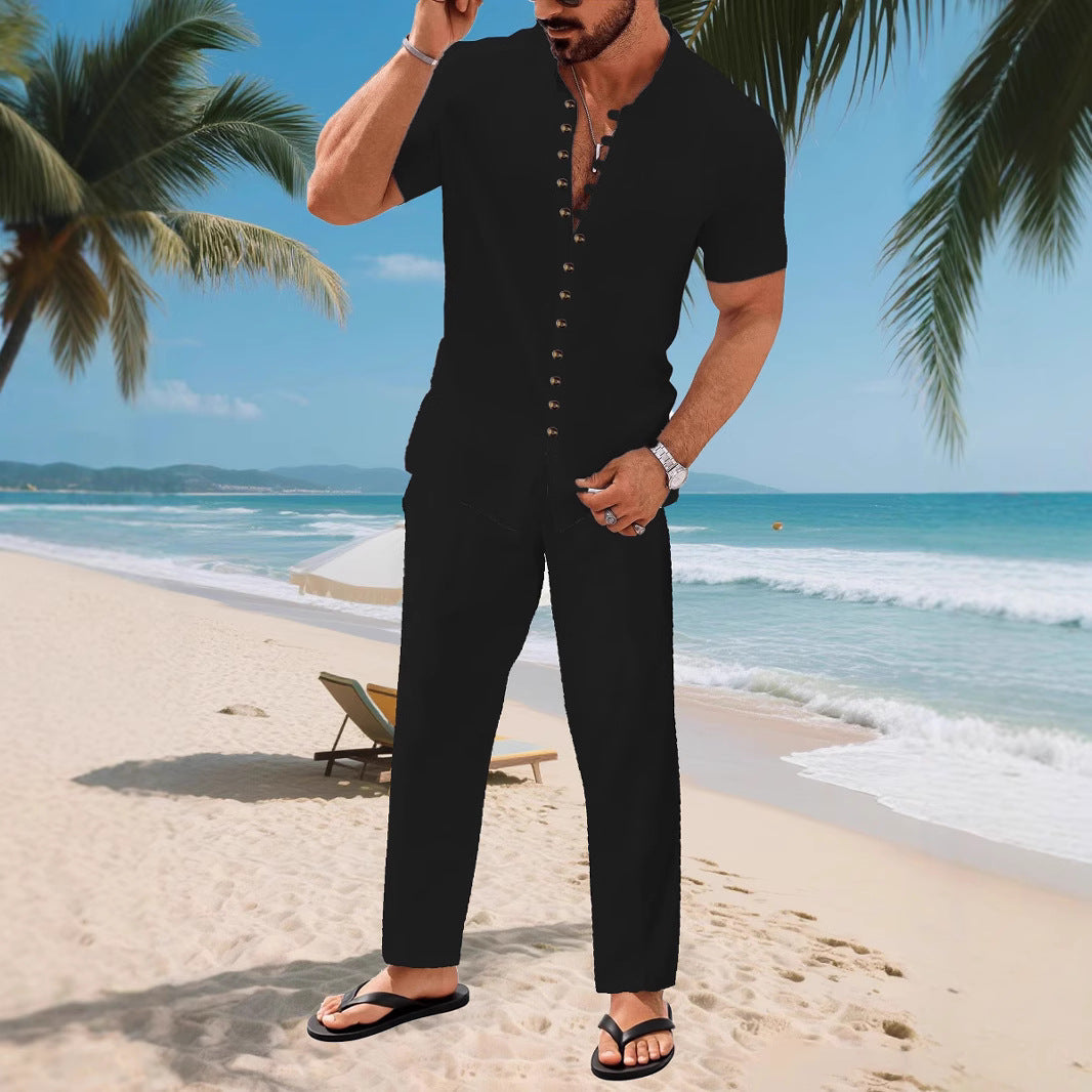 Herren Freizeitanzug Modern mit Mandarin Kragen und Knöpfen