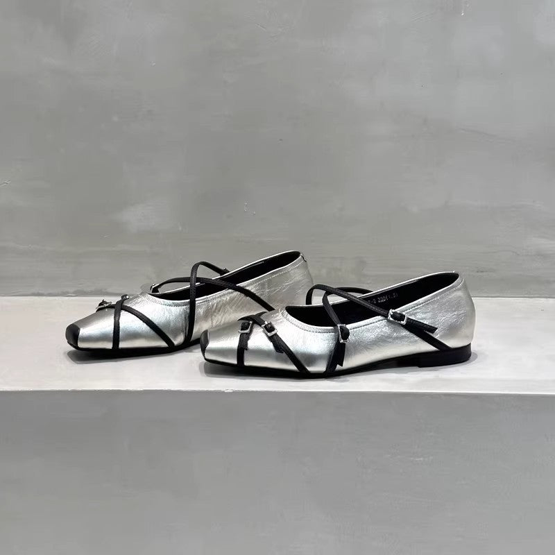 Damen Ballerinas Elegant mit Riemchen und Schnallen Modisch