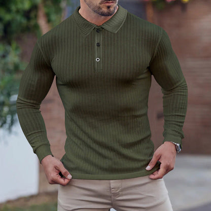 Herren Polo Langarm Feinripp Optik Berlin Stil