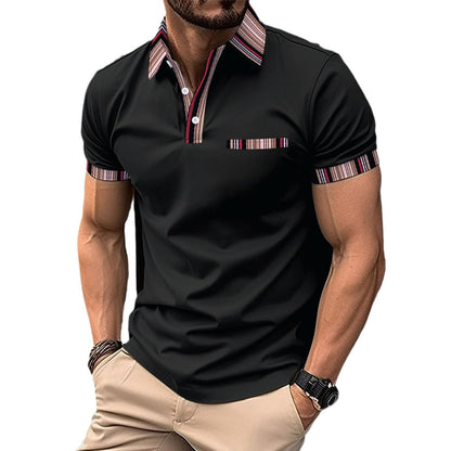 Herren Polohemd Modern Streifenkragen mit Brusttasche
