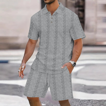 Herren Polohemd Strukturiert mit passender Shorts Sommer