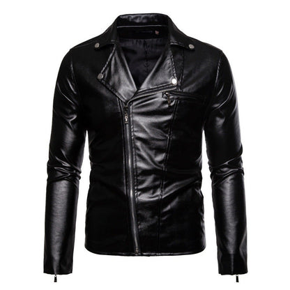 Herren Lederjacke Biker Stil Asymmetrisch Nieten Schwarz