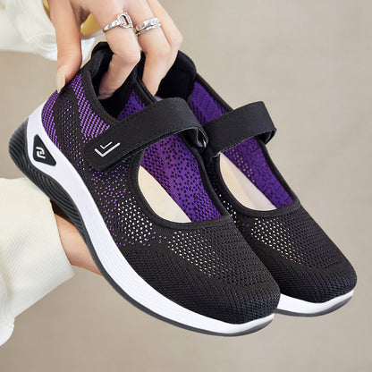 Damen Sportschuhe Bequem Atmungsaktiv Sneaker mit Klettverschluss